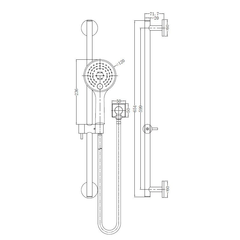 800x800 lollypop hand showerhead with rail brushed nickel - Shower Head Drawing