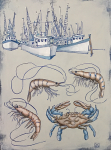 222x300 shrimp boats sea life the george gallery - Shrimp Boat Drawing