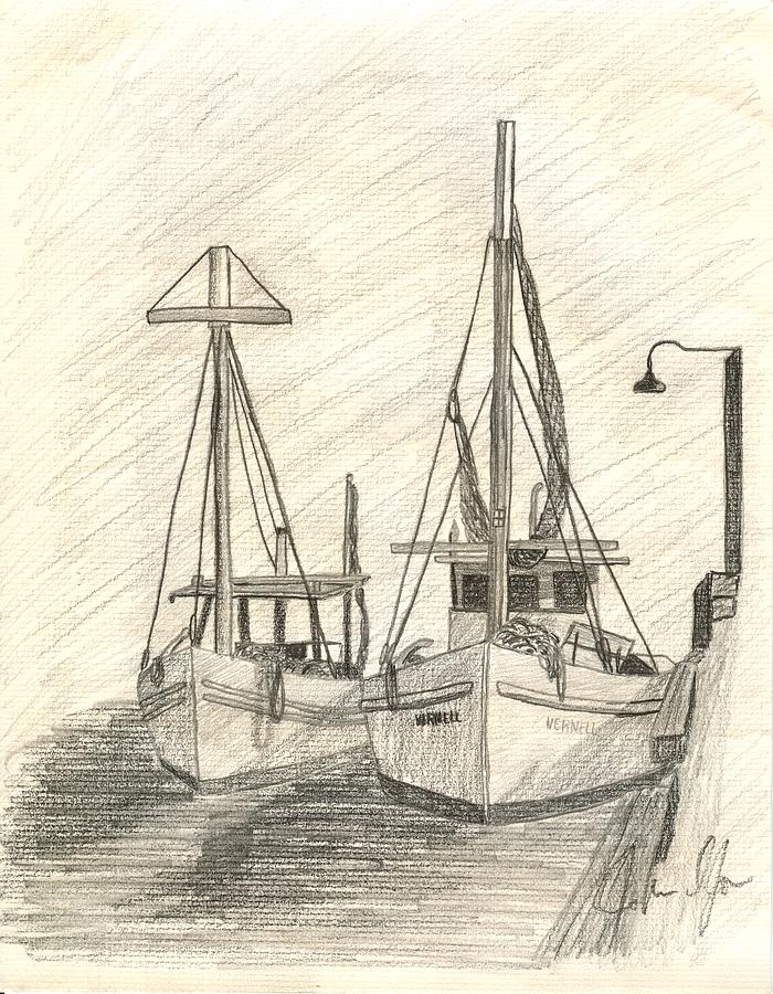 700x900 Shrimpboats In The Bayou Drawing - Shrimp Boat Drawing