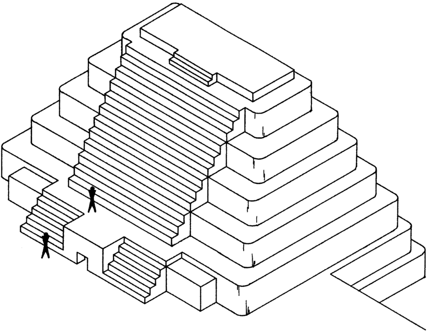 850x661 isometric drawing of structure showing central staircase - Shrine Drawing