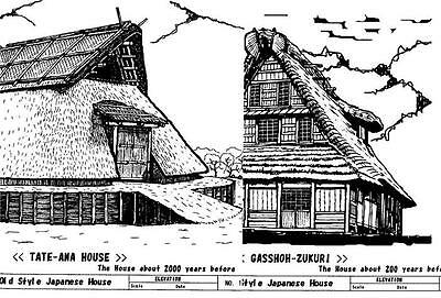 400x271 Japanese Traditional House Plan Appearance House Drawing Shrine - Shrine Drawing