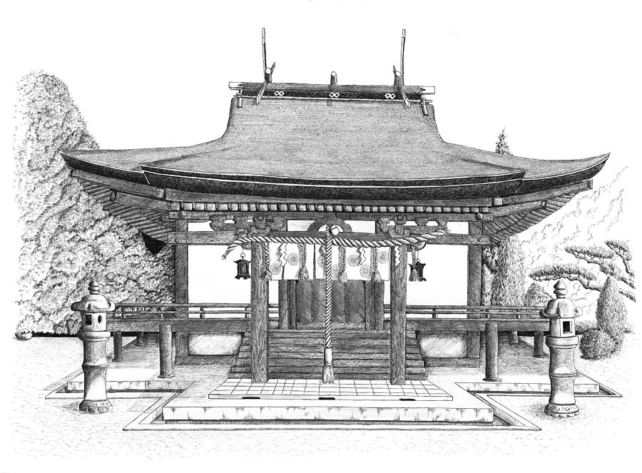 900x663 Mikami Shrine Drawing - Shrine Drawing