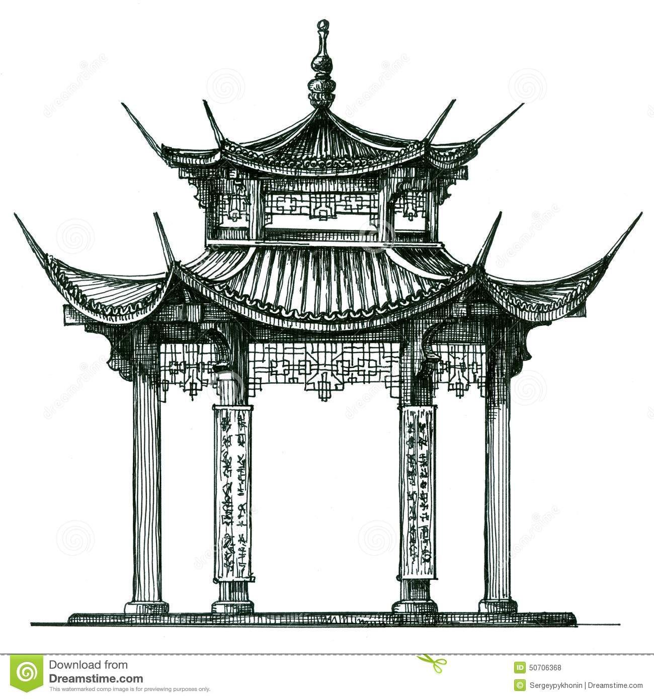 1300x1390 Chinese Temple Drawing - Shrine Drawing