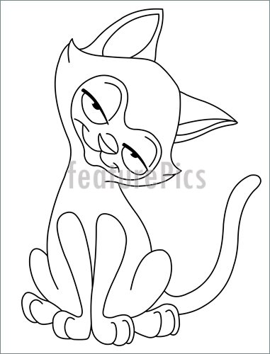381x500 illustration of outlined siamese cat - Siamese Cat Line Drawing