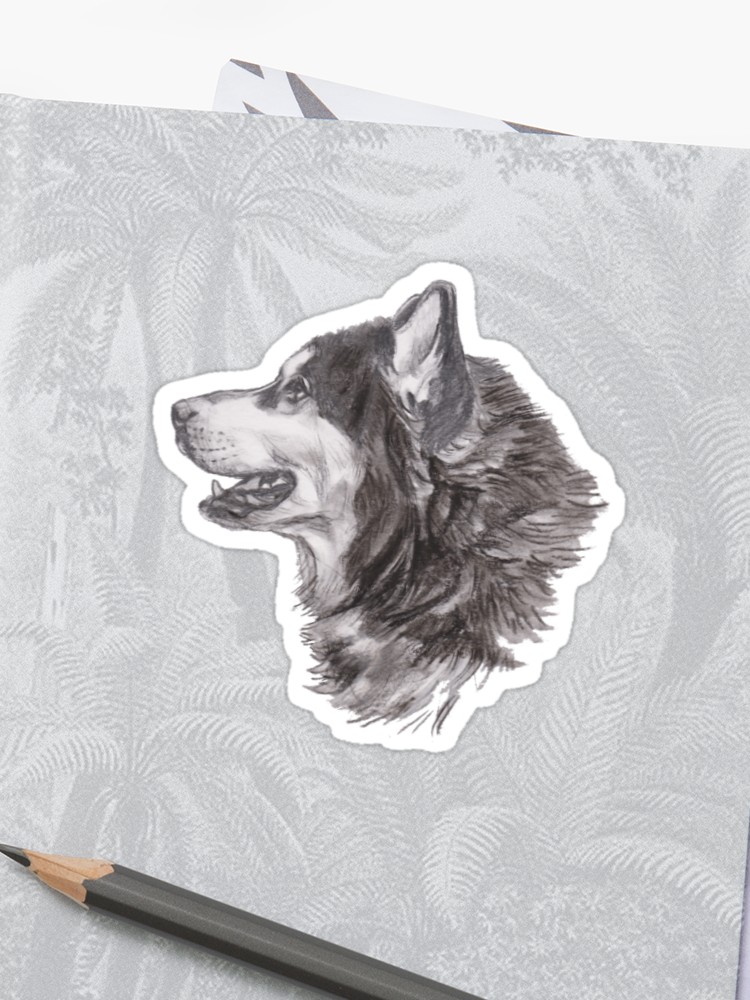 750x1000 classic siberian husky dog profile drawing sticker - Siberian Husky Drawing
