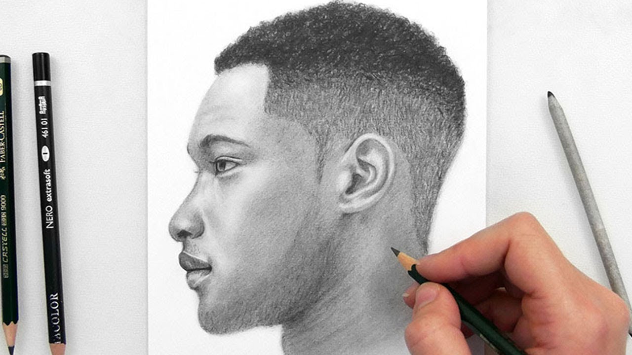 1280x720 Drawing A Man Side View With Graphite Pencils - Side Portrait Drawing