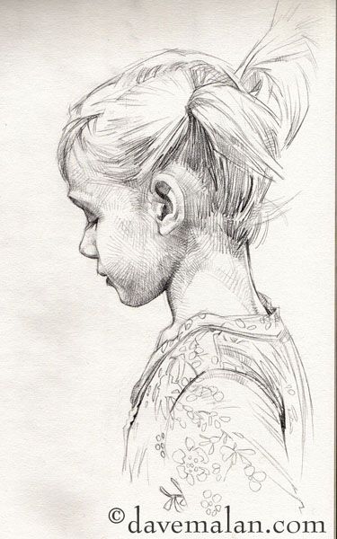 375x600 Pencil Sketch - Side Portrait Drawing