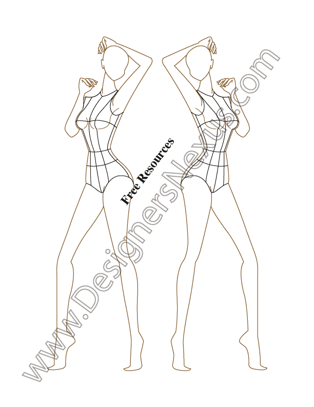 612x792 Female Fashion Coquis Template Three Quarter Side Pose - Side Pose Drawing
