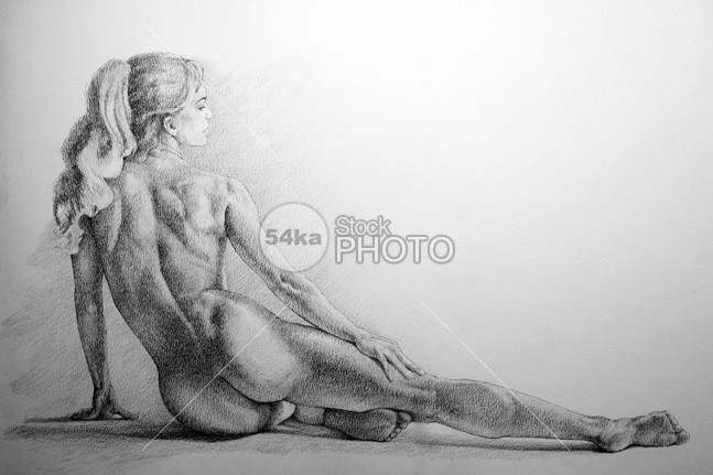 647x431 Women On One Side Lying Classic Pose Pencil Drawing - Side Pose Drawing