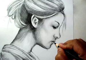 300x210 Girl Pencil Sketch Side View Side Profile Face Woman Drawing - Side Profile Face Woman Drawing