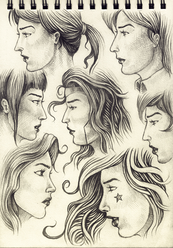 600x859 Female Faces - Side View Face Drawing