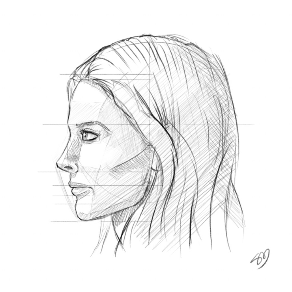 1024x1024 Girl Sketch Side View Face Sketches Easy Step - Side View Face Drawing