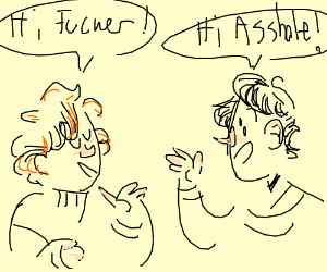 300x250 Two People Greeting Eachother - Sideways Face Drawing