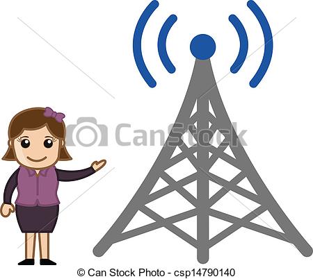450x402 girl showing a tv signal tower drawing art of cartoon young girl - Signal Drawing