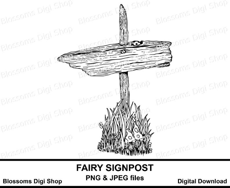 794x650 fairy signpost digital stamp digital download hand drawn etsy - Signpost Drawing