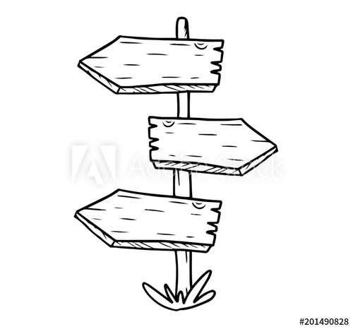 500x466 Wooden Signpost With Three Pointers Hand Drawn Vector - Signpost Drawing