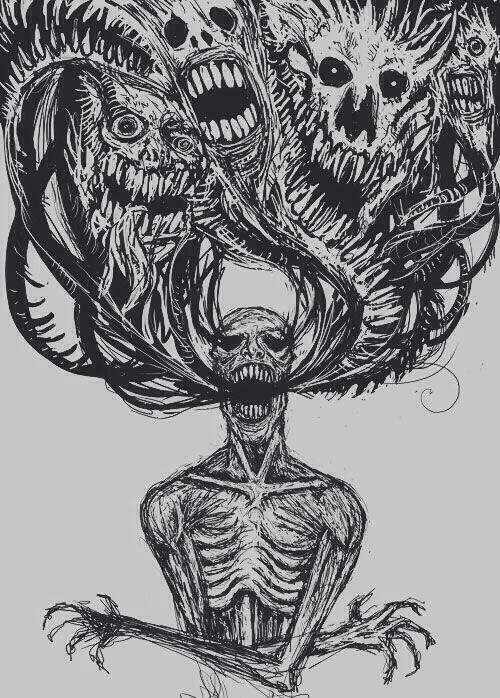 500x698 drawing art black and white depressed depression sad head pain - Silence Drawing