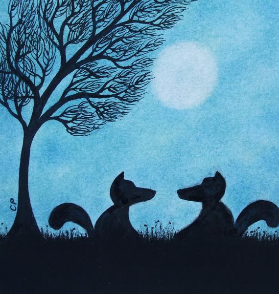 570x602 Fox Art Picture Framed Silhouette Drawing Children Gift Two Etsy - Silhouette Drawing