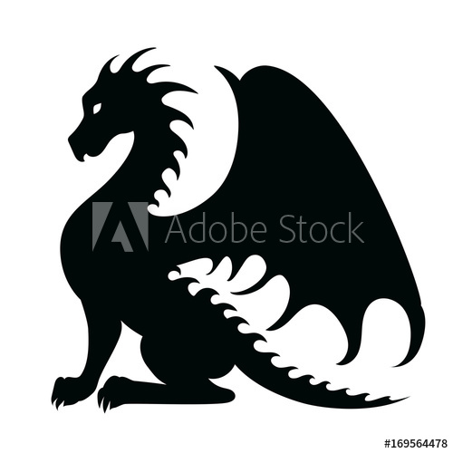 500x500 vector drawing of a black dragon silhouette that sits - Silhouette Drawing