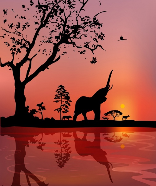 506x600 Wild Life Drawing Landscape Animal Silhouette Design Free Vector - Silhouette Drawing