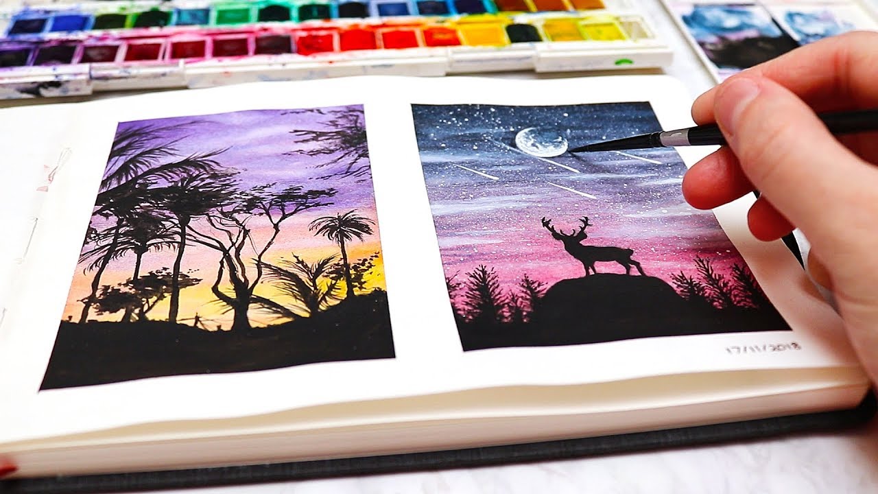 1280x720 Easy Watercolor Painting Ideas For Beginners! Watercolor - Silhouette Drawing Ideas