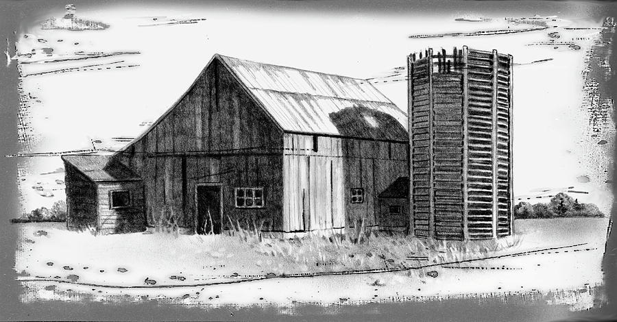 900x470 barn and silo distressed version drawing - Silo Drawing