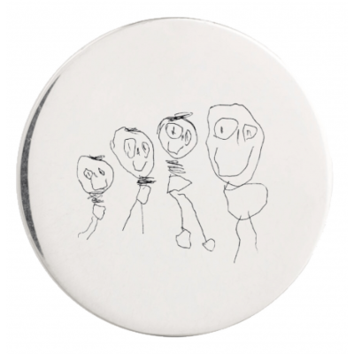 400x400 engraved childs drawing large silver memory locket backplate - Silver Drawings