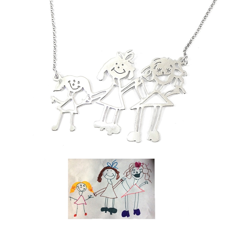 964x964 silver necklace with kids drawing, actual children drawing - Silver Drawings