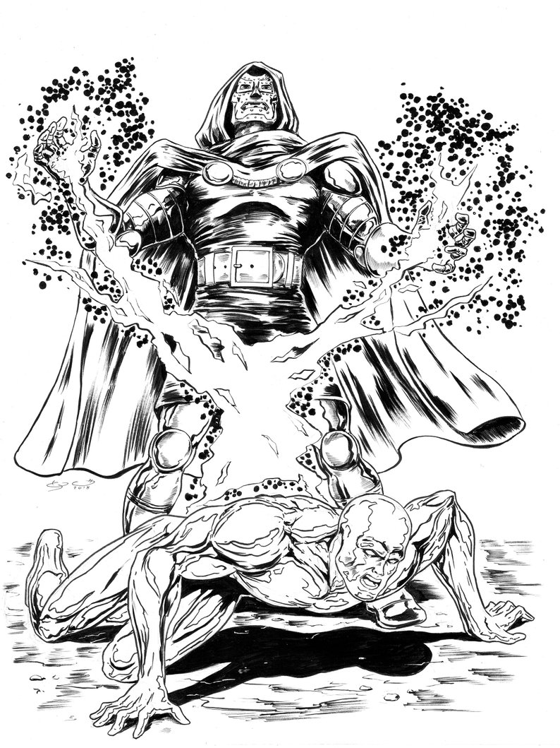 794x1059 doctor doom vs silver surfer inked etsy - Silver Surfer Drawing