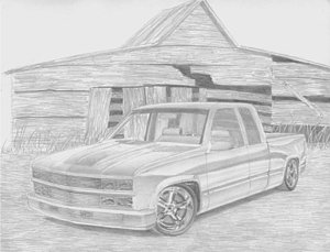 300x229 Chevrolet Pickup Truck Art Print Drawing - Silverado Drawing