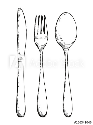 375x500 fork spoon and knife vector set isolated cutlery hand drawing - Silverware Drawing