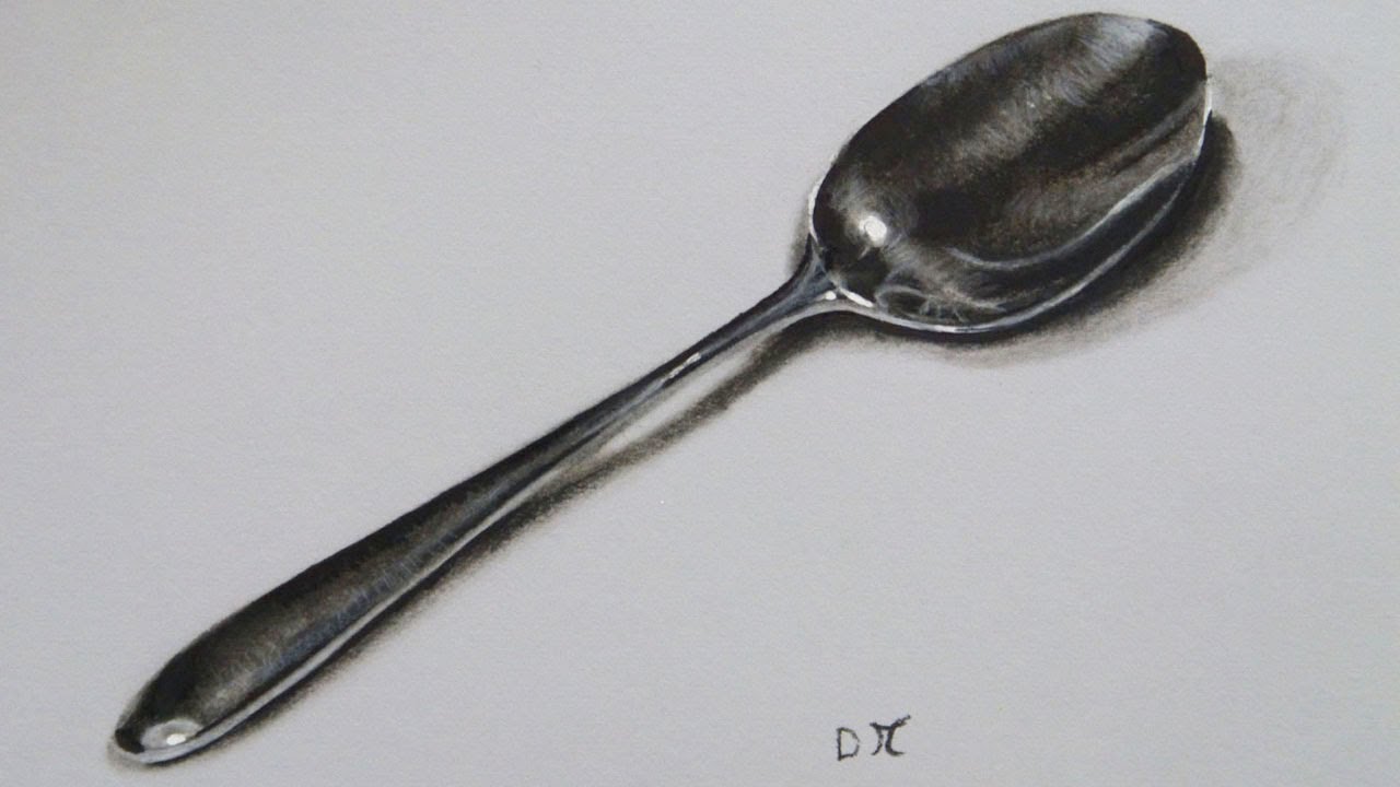1280x720 realistic spoon drawing, time lapse - Silverware Drawing