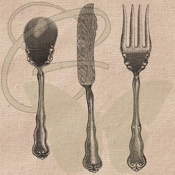 570x570 silverware digital craft transfer drawings collage sheet etsy - Silverware Drawing