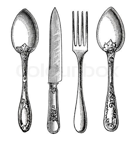 471x480 vintage silverware drawing paper crafts fork drawing, drawings - Silverware Drawing