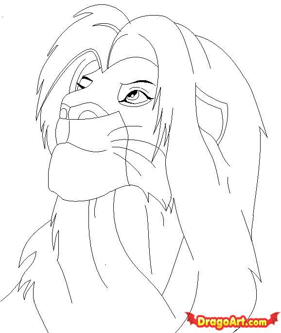 578x685 How To Draw Adult Simba, Step - Simba Drawing