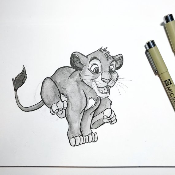 570x570 Young Simba The Lion King Disney Fan Art Drawing Hakuna Etsy - Simba Lion King Drawing