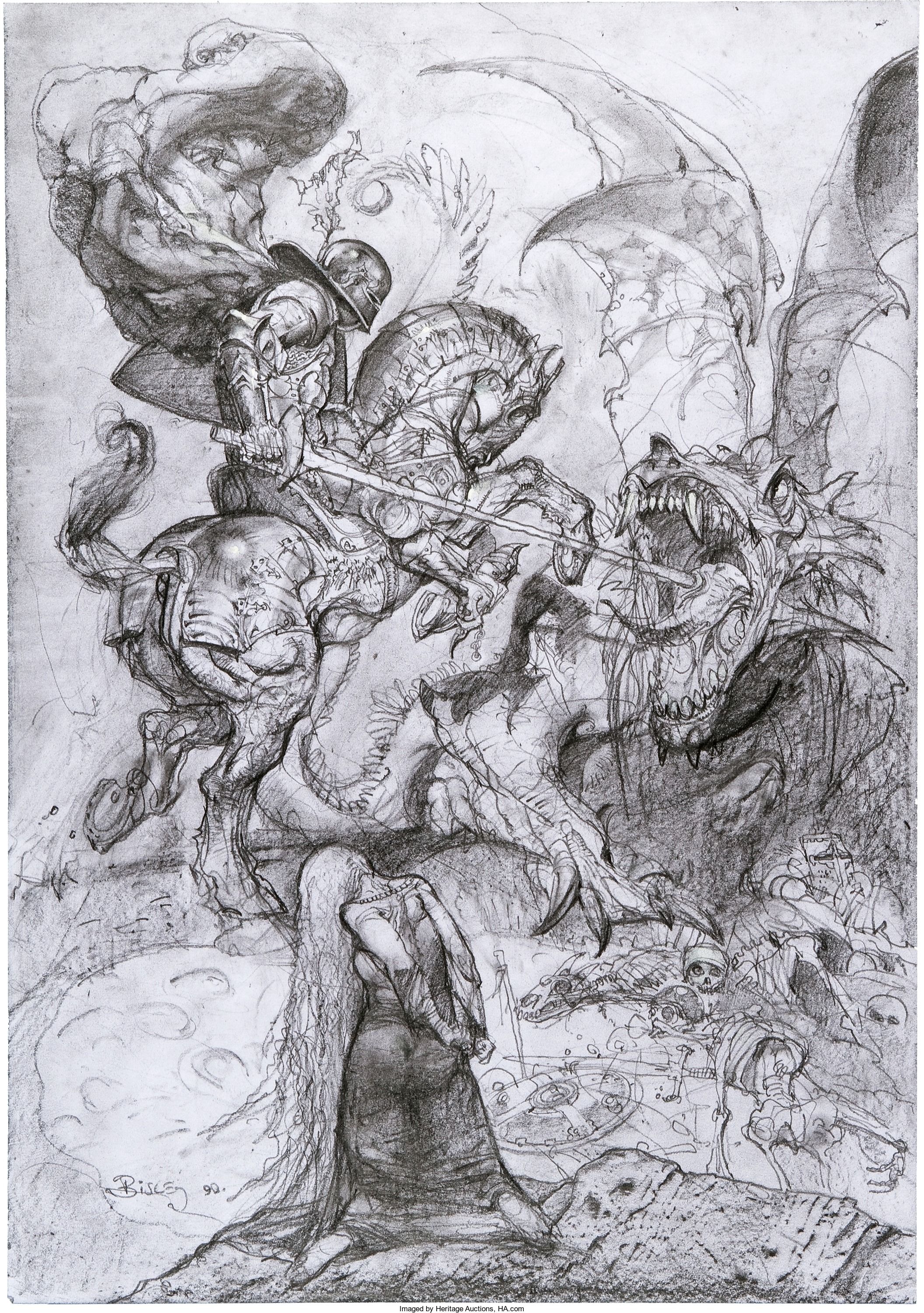 2112x3000 Simon Bisley Saint George And The Dragon Illustration Original Art - Simon Bisley Drawing