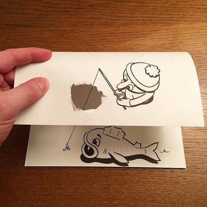 675x675 artist brings his drawings to life using simple paper folds - Simple 3d Drawing