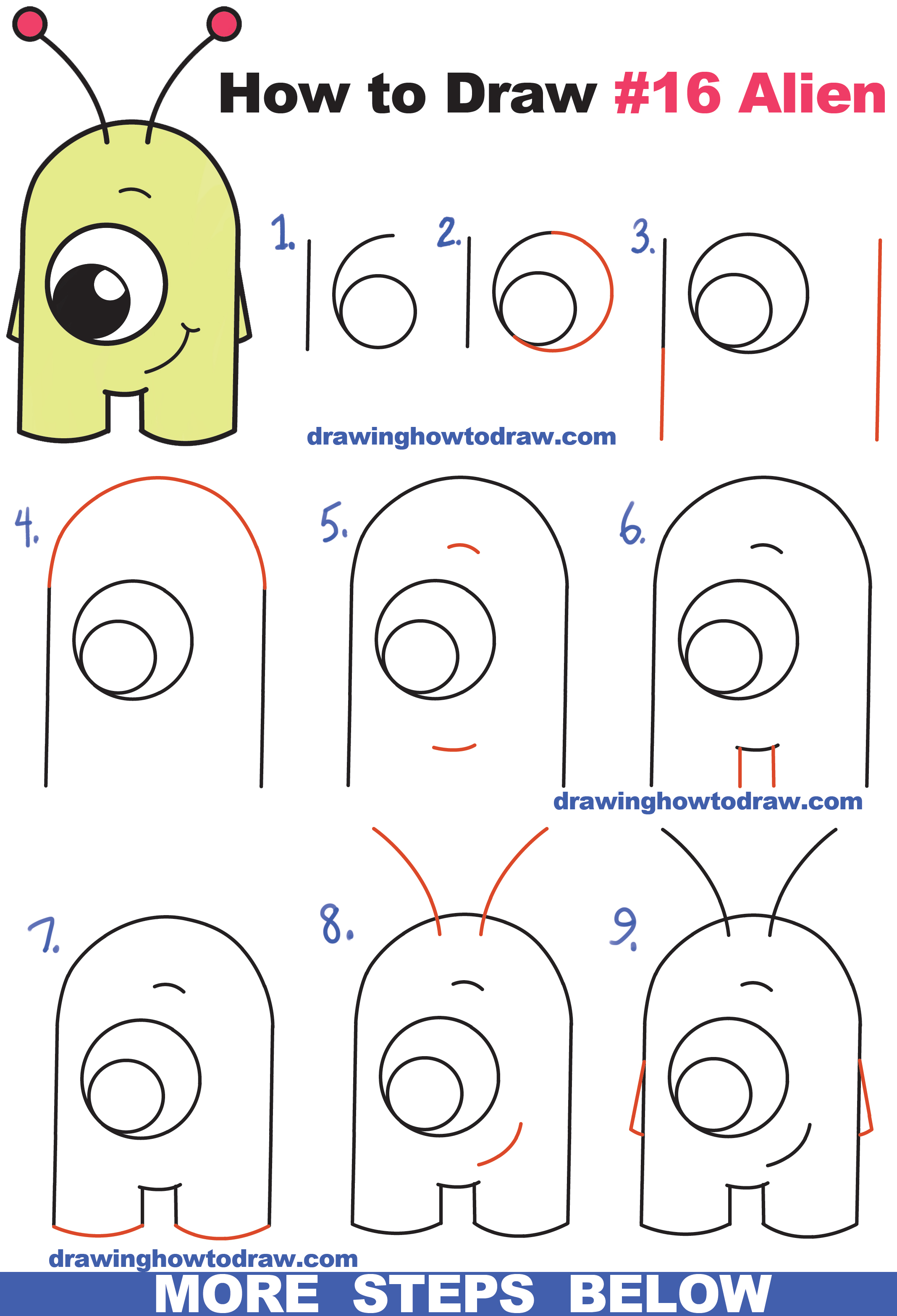 2136x3135 how to draw cute cartoon alien from numbers easy step - Simple Alien Drawing