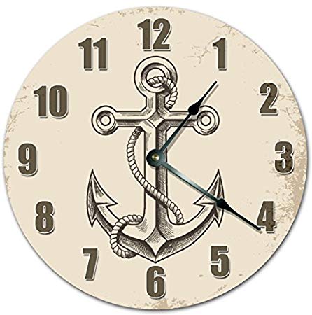 446x450 Simple Anchor Drawing Wooden Clocks Vintage Large Silent Wood - Simple Anchor Drawing