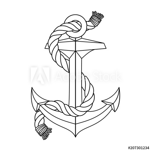 500x500 Vector Vintage Sea Anchor Rope Line Icon Nautical Simple Outline - Simple Anchor Drawing