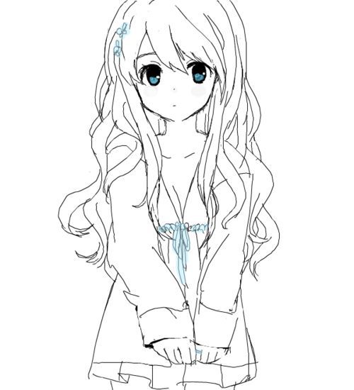 500x550 Anime Girl Drawing Sketch Anime Collection - Simple Anime Girl Drawing