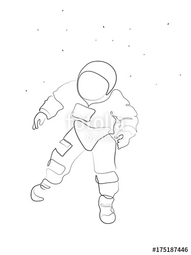 375x500 a simple, minimal line drawing with an astronaut in space floating - Simple Astronaut Drawing