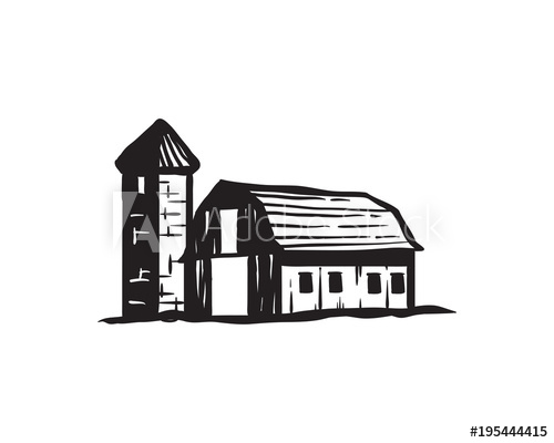 500x400 Simple Old Barn And Silo Tower On The Farm Farming Agriculture - Simple Barn Drawing