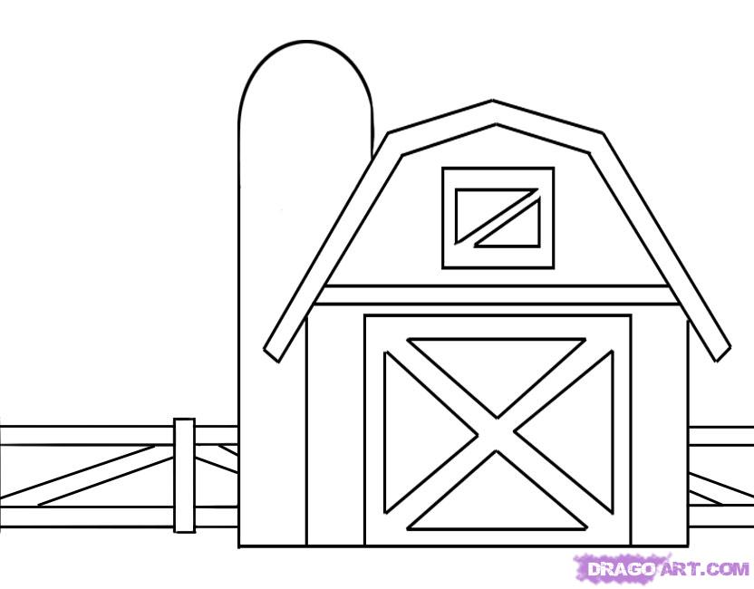 832x650 Draw Barn House Fence Step - Simple Barn Drawing