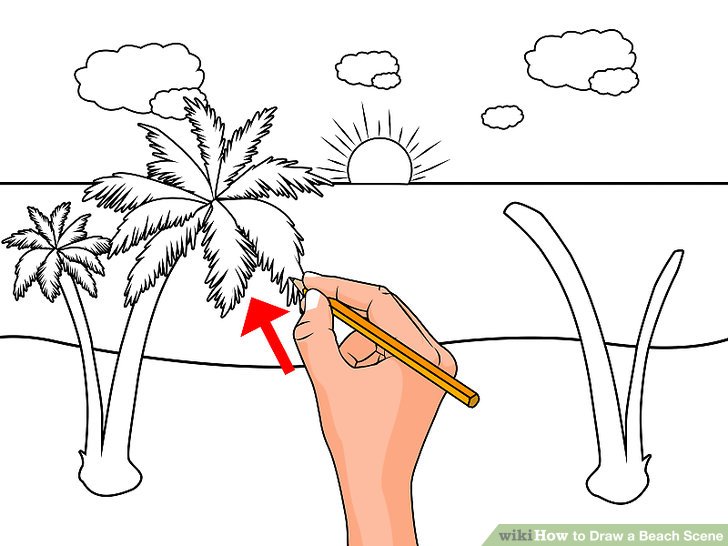 728x546 How To Draw A Beach Scene Steps - Simple Beach Drawing