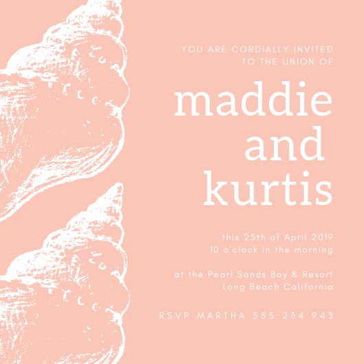 529x529 Peach White Seashells Drawing Simple Beach Wedding Invitation - Simple Beach Drawing