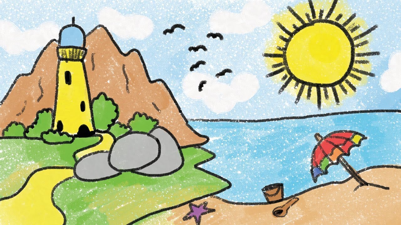 1280x720 Simple Beach Drawing For Kid - Simple Beach Drawing