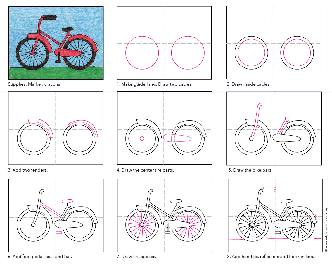 1136x907 How To Draw A Bike Art Projects For Kids - Simple Bicycle Drawing