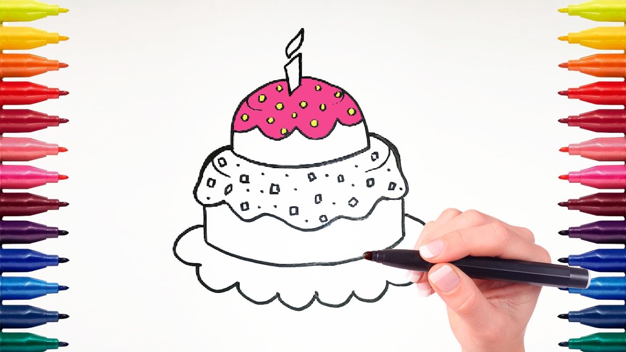 1280x720 How To Draw And Color Simple Birthday Cake Easy Coloring - Simple Birthday Cake Drawing